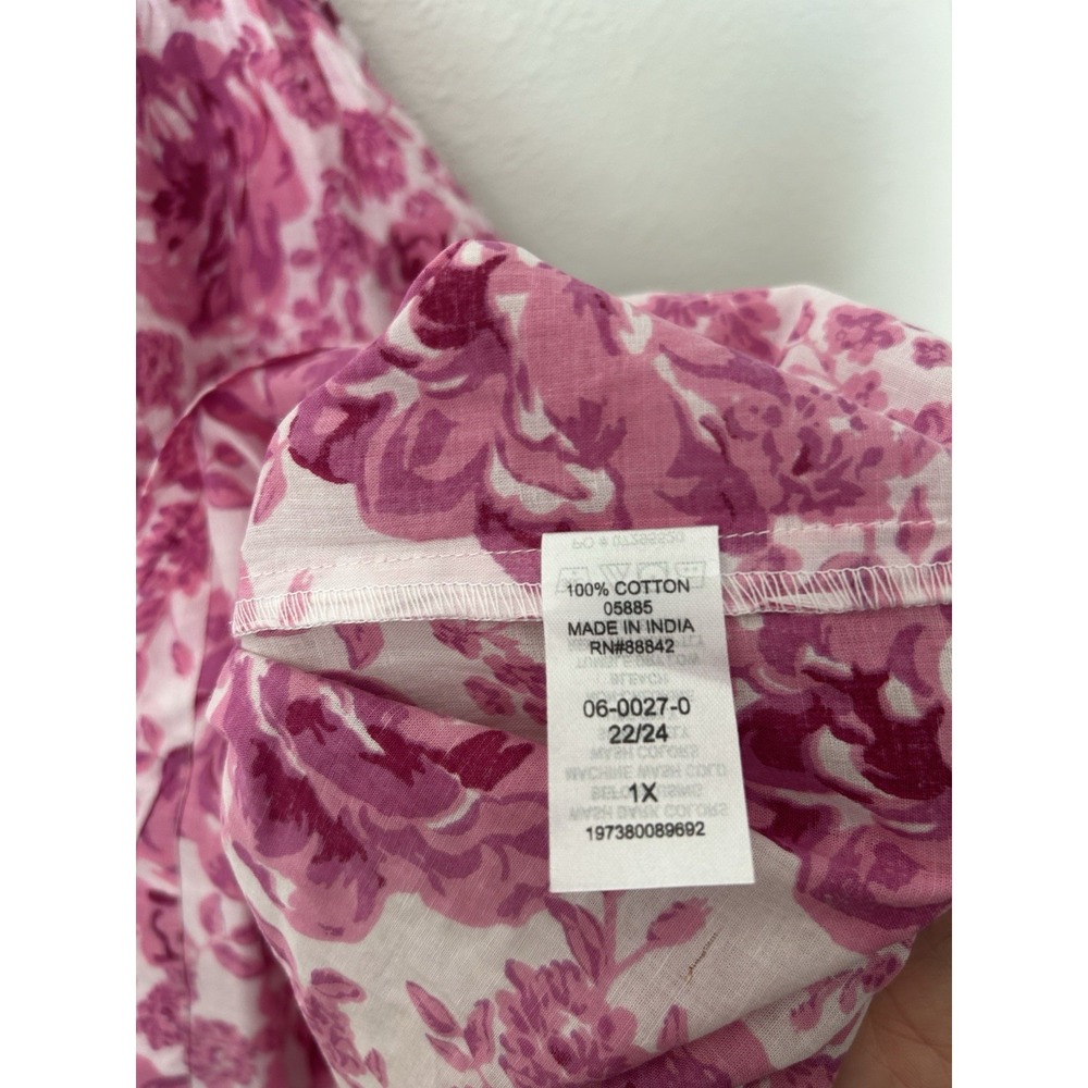 Only Necessities Plus Size 1X 22/24 Short 2-Piece Cabbage-Rose Peignoir Set - Picture 10 of 10